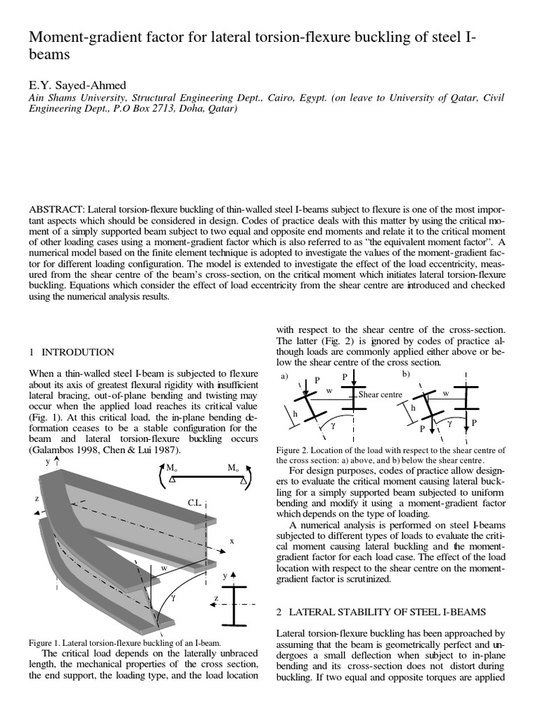 Torsional Buckling Of I Beam Pdf Pdf Bending Beam Structure