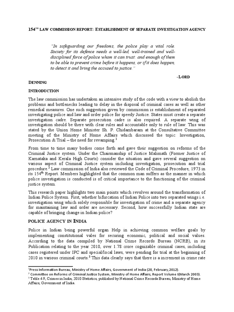 154th Law Commission Report PDF Police Detective