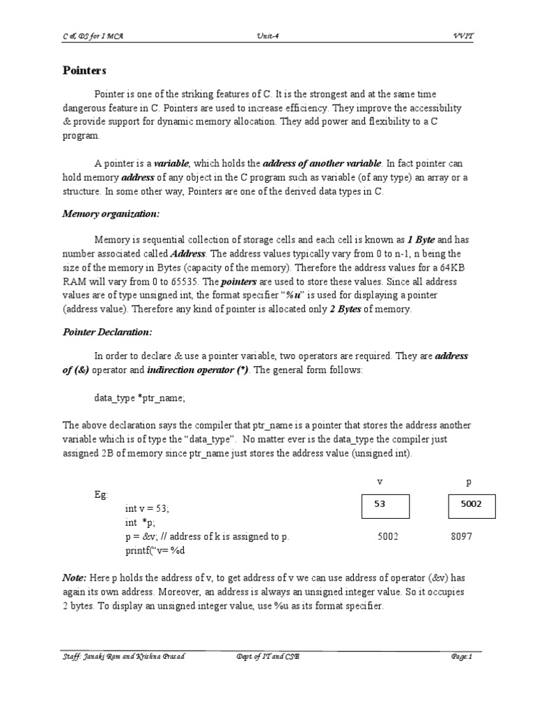 Pointers: C&Dsforimca Unit-4 Vvit | PDF | Pointer (Computer Programming ...