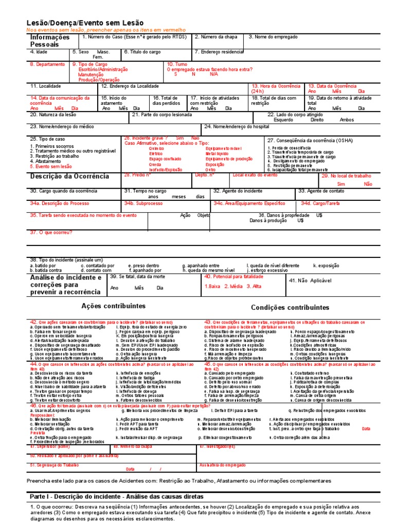 Ficha de analise de acidente Bemestar Médico