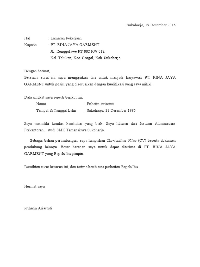 Surat Lamaran Kerja Pdf