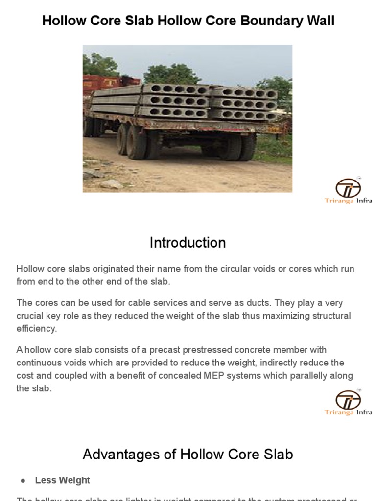 Advantages of Hollow Core Slabs | PDF | Prestressed Concrete | Precast ...