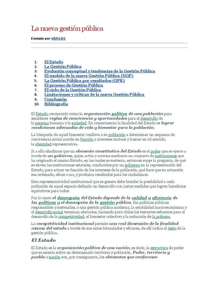La Nueva Gestión Pública | PDF | Administración Pública | Estado (política)