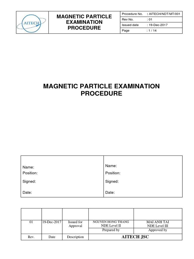 AITECH Magnetic Particle Procedure | PDF | Nondestructive Testing | Paint