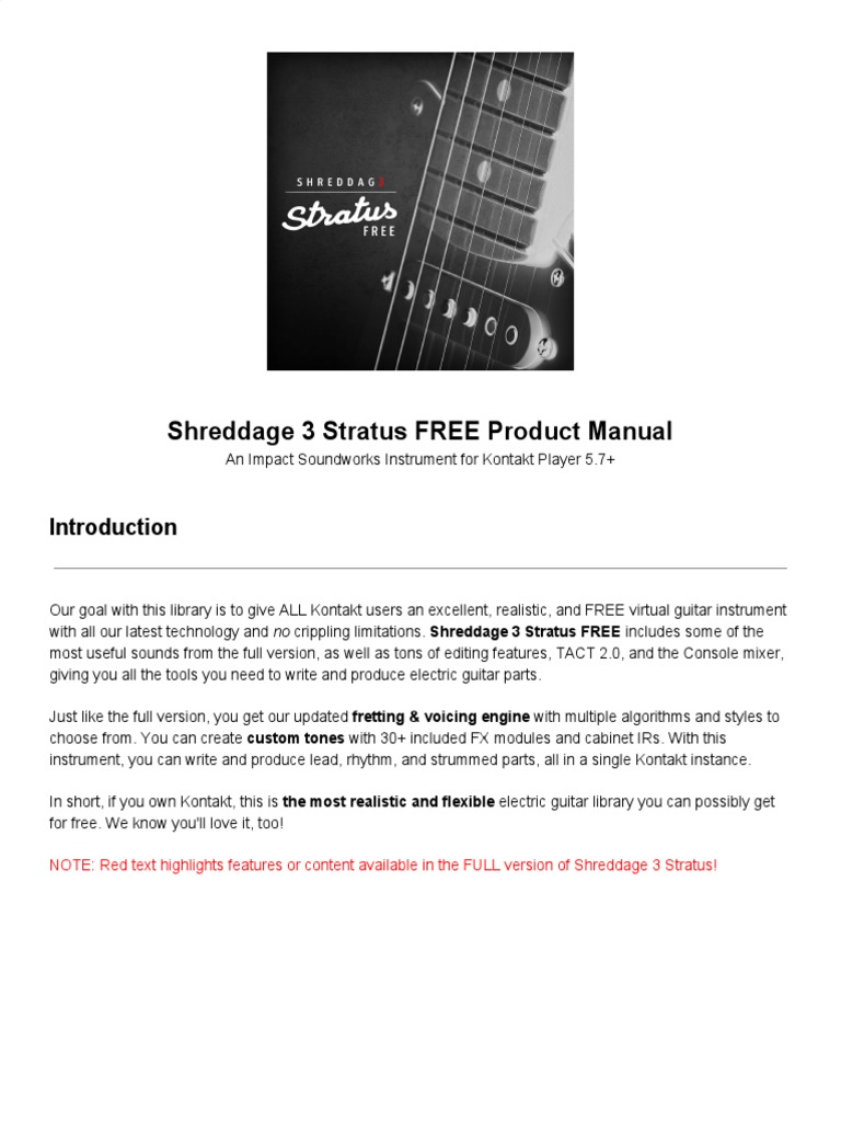 Shreddage 3 Stratus Free Manual | PDF | Guitars | Musical Instruments