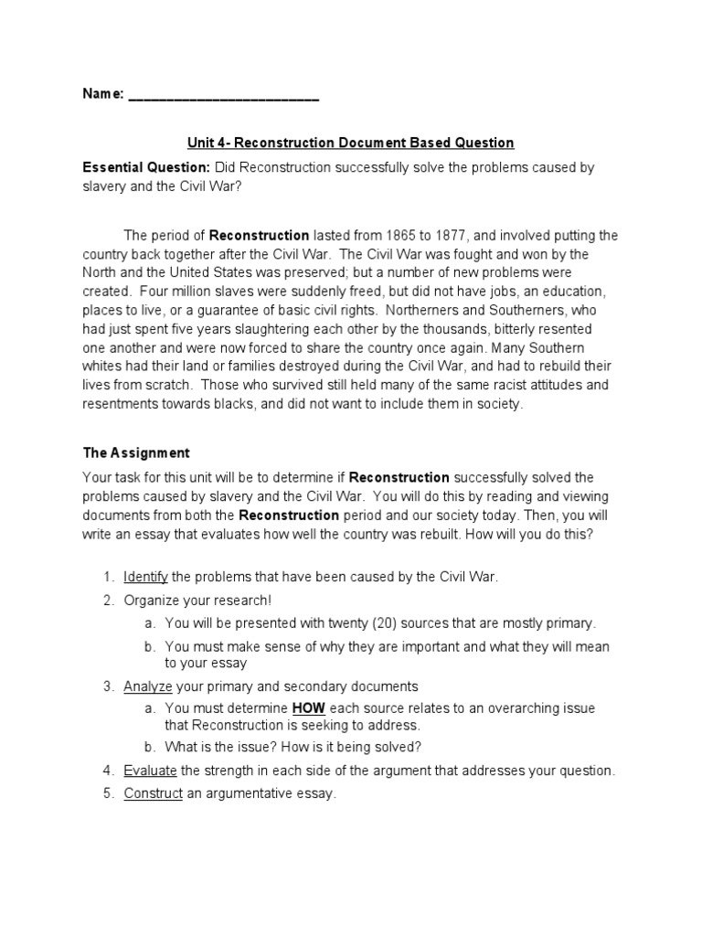 Unit 4 Reconstruction DBQ | PDF | Freedman | Reconstruction Era
