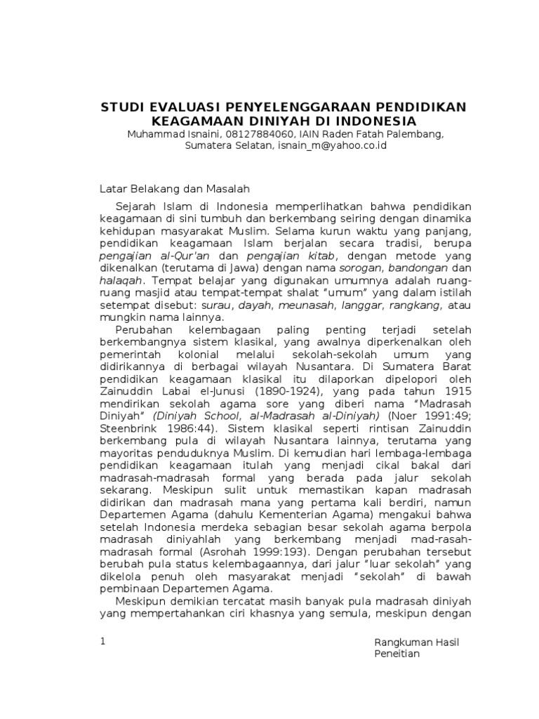Madrasah Diniyah | PDF