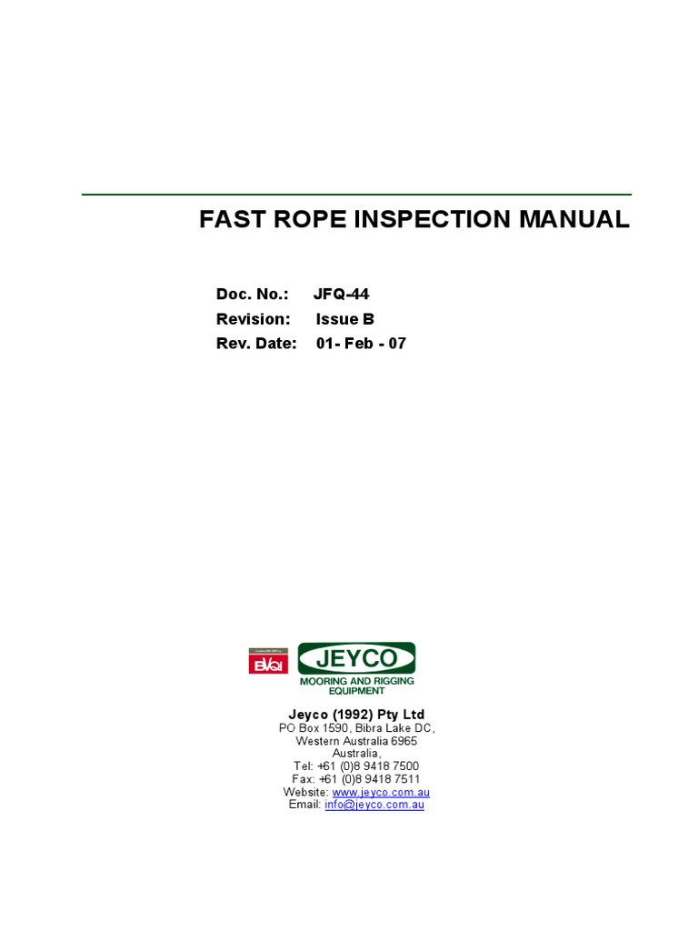 Fast Rope Inspection Manual: Doc. No.: JFQ-44 Revision: Issue B Rev ...