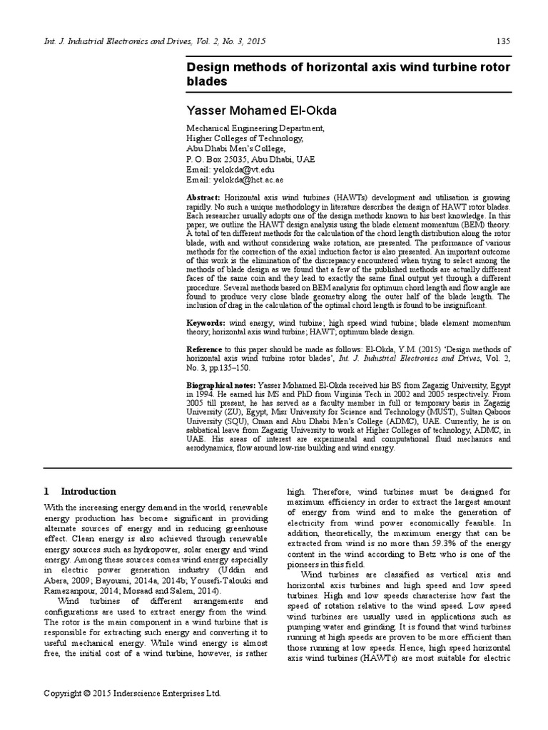 Design Methods of Horizontal Axis Wind T PDF | PDF | Wind Turbine | Turbine
