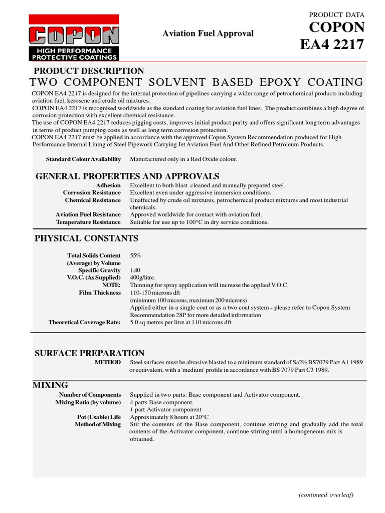 Copon EA4 2217: Epoxy Coating for Fuel Lines | PDF | Petroleum | Corrosion