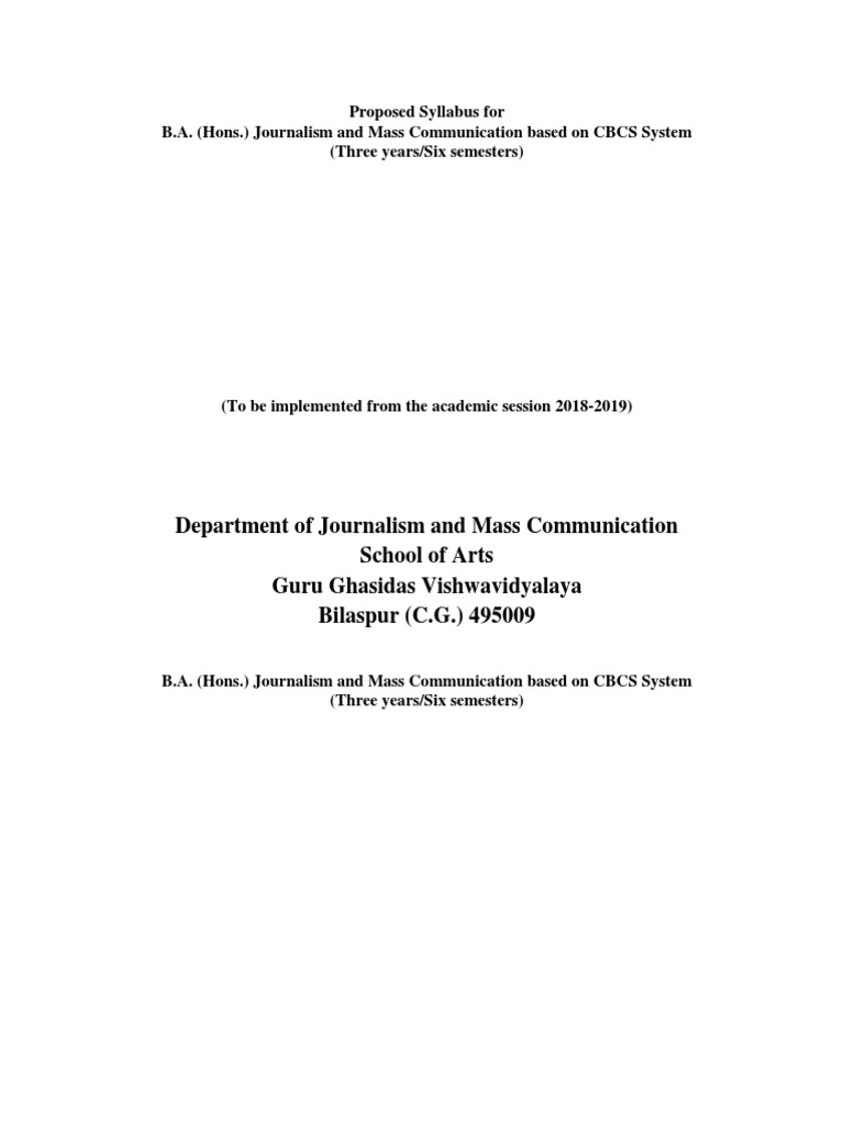 CBCS Syllabus 2018-19 New 23.09.19 | PDF | New Media | News