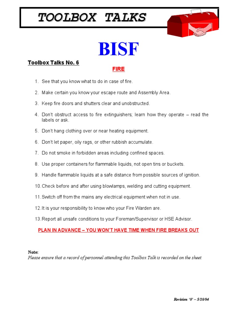 Tool Box Talk 6 Fire PDF