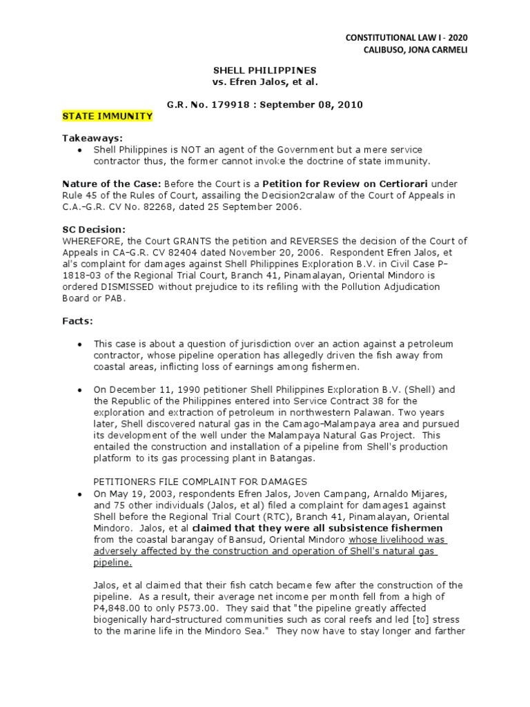 Shell vs. Jalos: State Immunity Ruling | PDF | Lawsuit | Sovereign Immunity