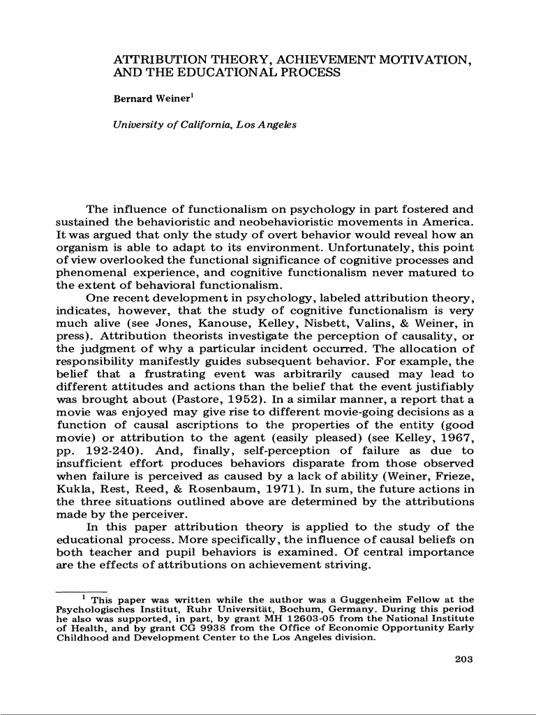 Attribution Theory, Achievement Motivation, and The Educational Process ...