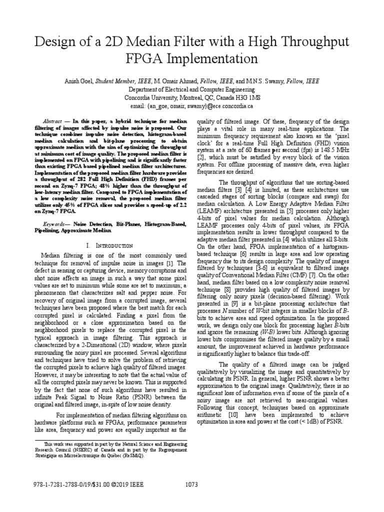 Design of A 2D Median Filter With A High Throughput FPGA Implementation