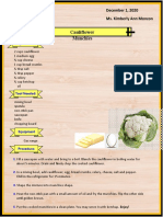 Cauliflower Munchies: Dan Emmanuel C. Padilla December 1, 2020 Grade 10 - Perseverance Ms. Kimberly Ann Monzon