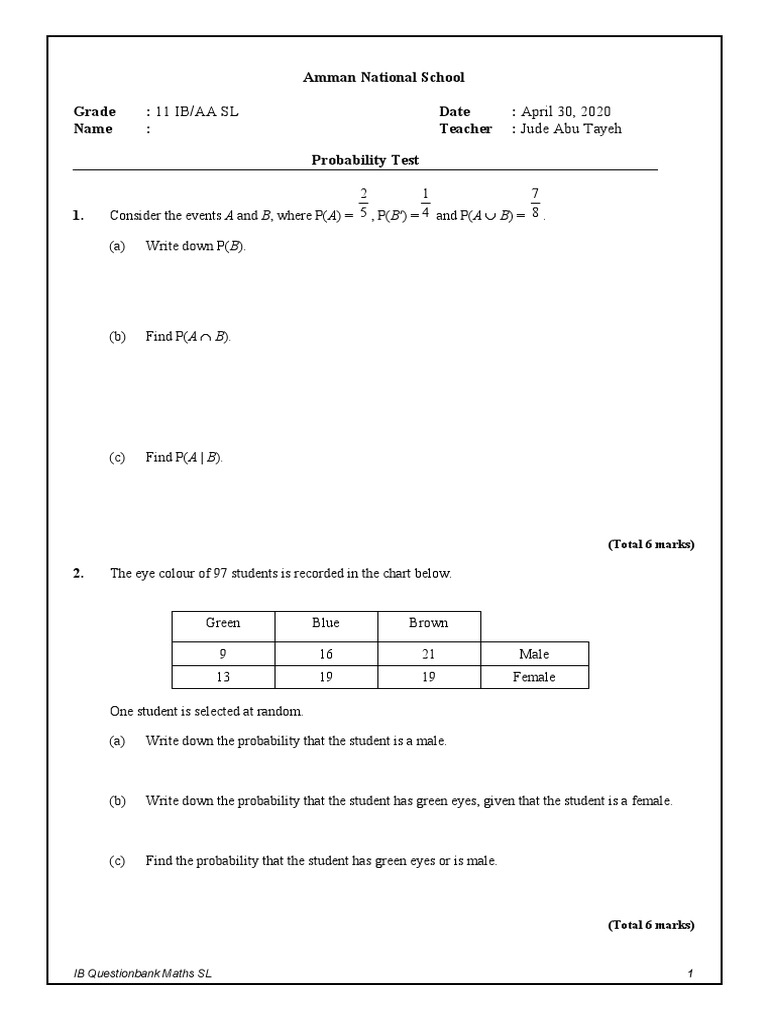 Amman national school grade 11 ib aa sl date april 30 2020 name