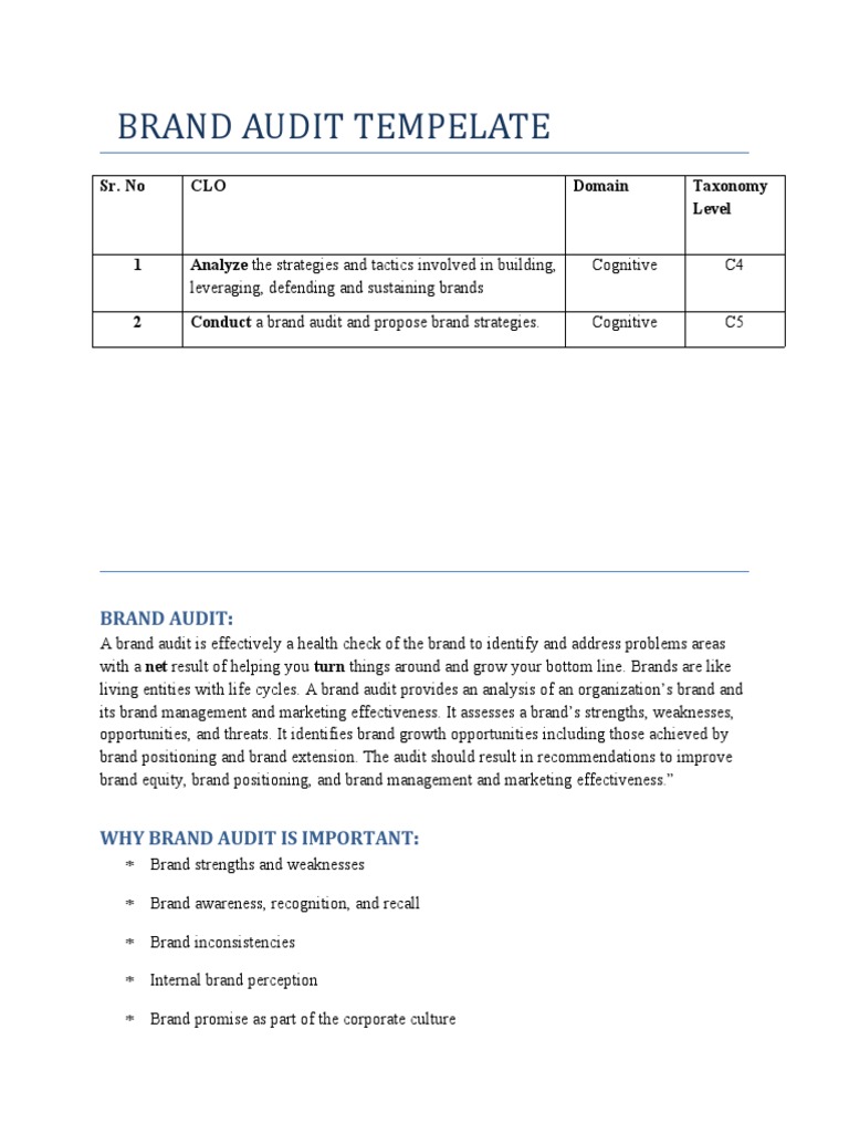 Brand Audit Template Pdf Brand Brand Management