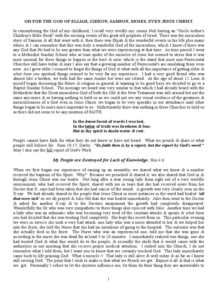 Oh For The God of Elijah. | PDF | Miracle | Elijah