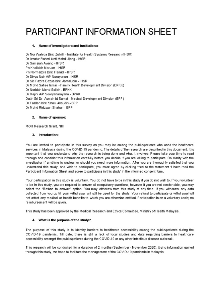 Participation Information Sheet | PDF | Institutional Review Board ...