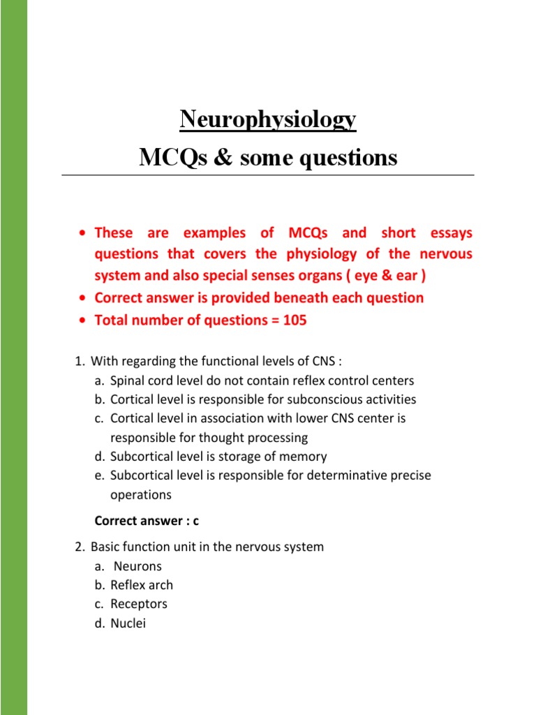 محلول mcq's من المريخ فريش Neurophysiology PDF Basal Ganglia