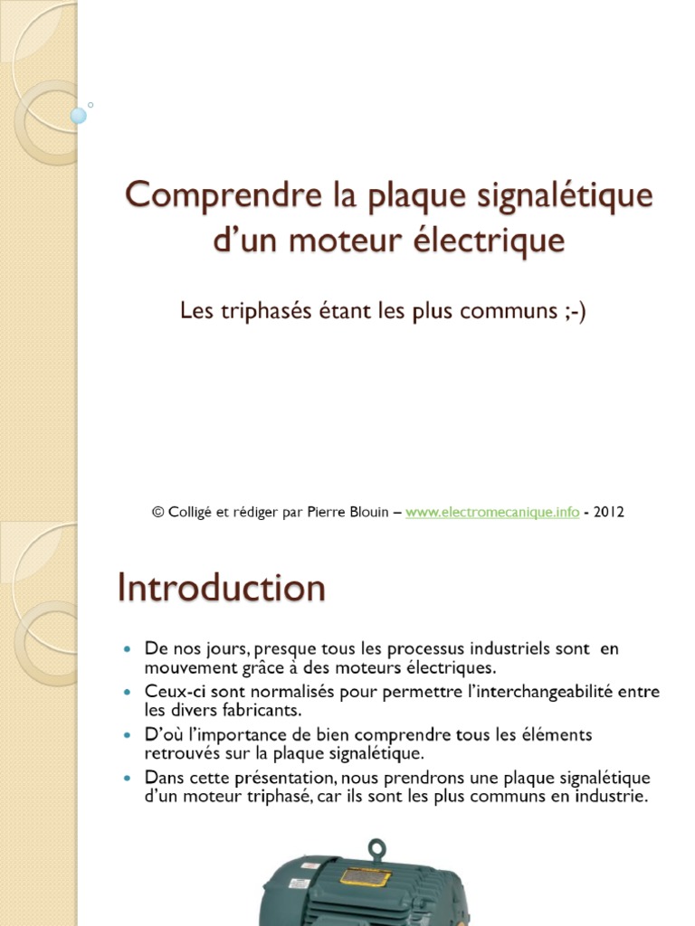 Comprendre La Plaque Signalétique D'un Moteur Électrique PDF — free download