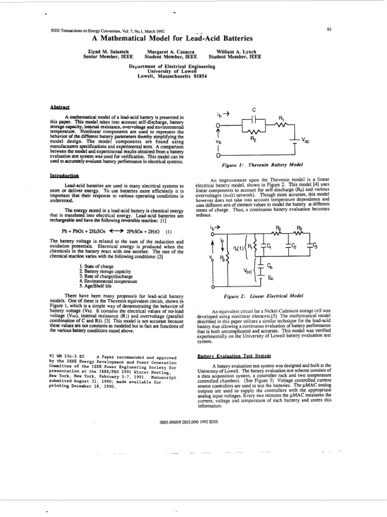 A Mathematical Model For LeadAcid Batteries PDF Capacitor