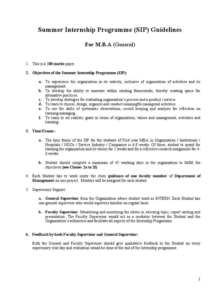 MBA Summer Internship Guidelines | PDF | Thesis | Psychological Concepts
