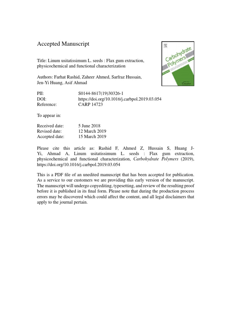 Flax Gum Extraction, Characterization and Emulsion Stability PDF