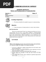 Oral Communication in Context: Learning Module 9: Nature and Fundamentals of Communication Quarter: 1 Week: 9