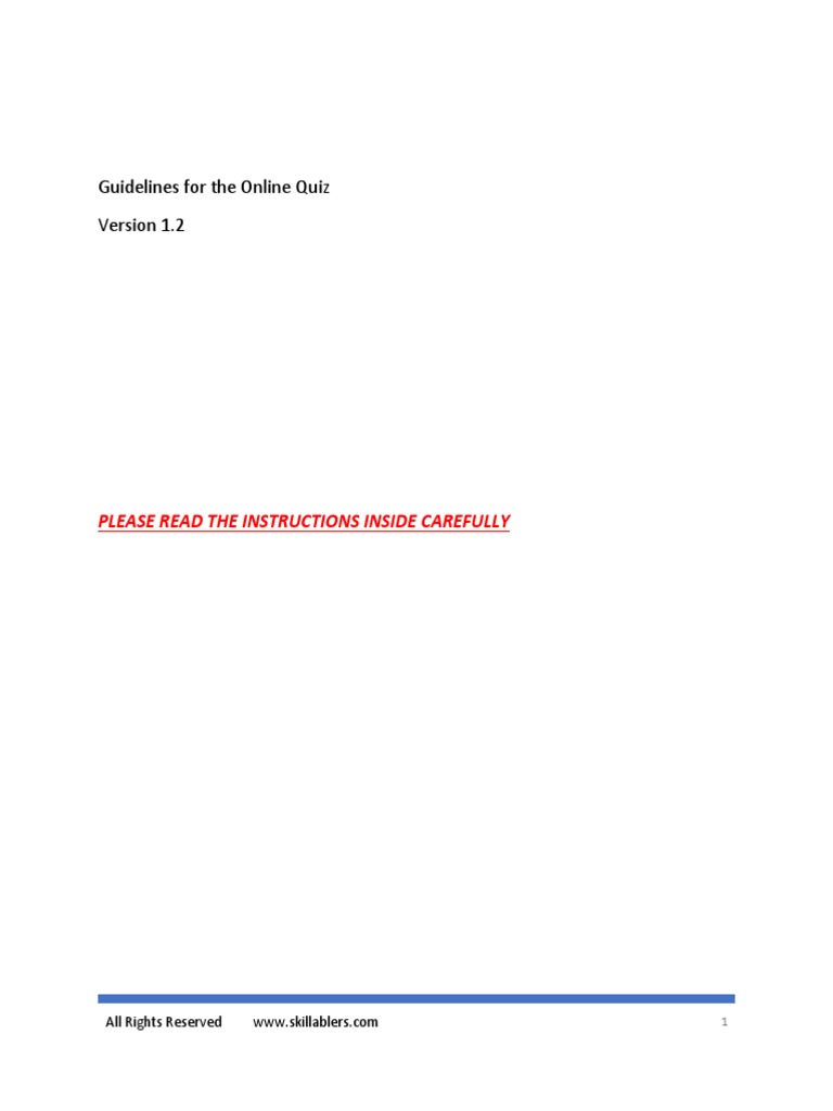 Guidelines For The Online Quiz Please Read The Instructions Inside