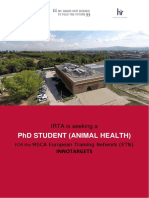 PHD Student (Animal Health) : IRTA Is Seeking A