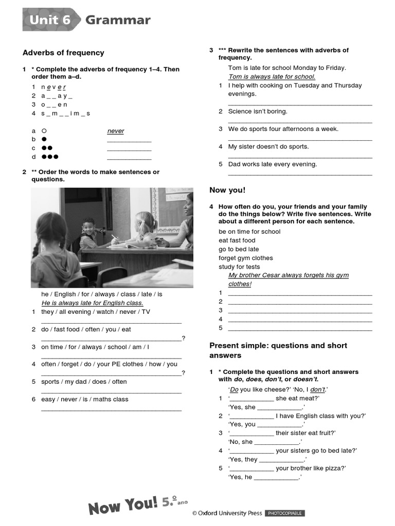 Adverbs of Frequency and Simple Present Exercises | PDF | Language ...