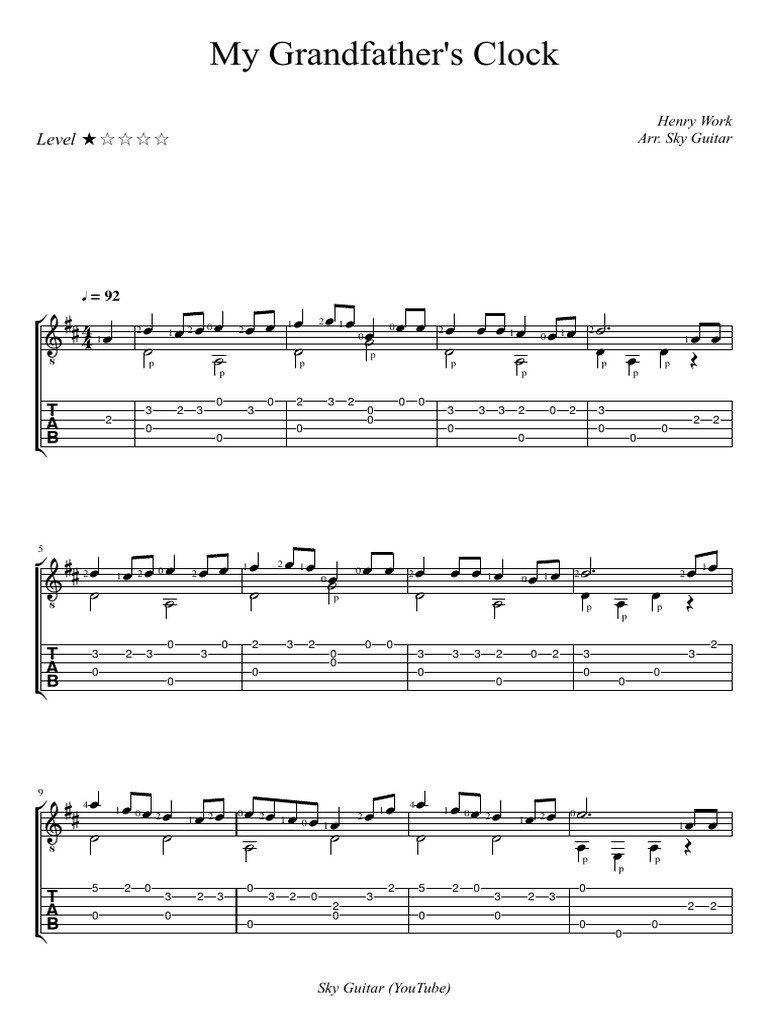 Grandfather's Clock Sky Guitar PDF Notation Music Production