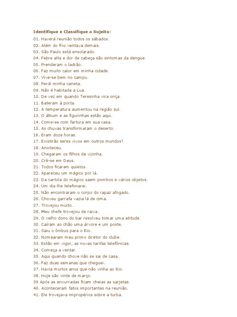 Identifique e Classifique o Sujeito | PDF | Natureza
