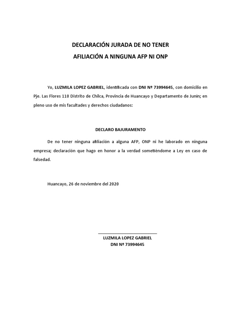 Declaración Jurada de No Tener | PDF