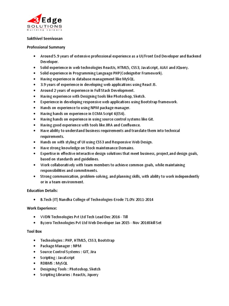 Full Stack Developer Resume Summary | PDF | Java Script | Php