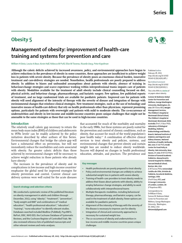 Management of Obesity: Improvement of Health-Care Training and Systems ...