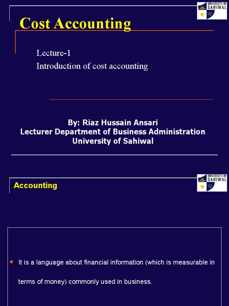 Lecture01 Introduction of Cost Accounting PDF Accounting
