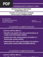 2.MIL 2. The Evolution of Traditional To New Media (Part 2) - Functions of Communication and Media, Issues in Philippine Media