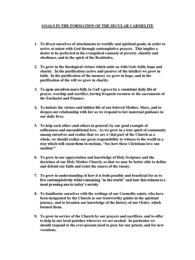 Secular Carmelite Formation Goals | PDF | Christian Behaviour And ...