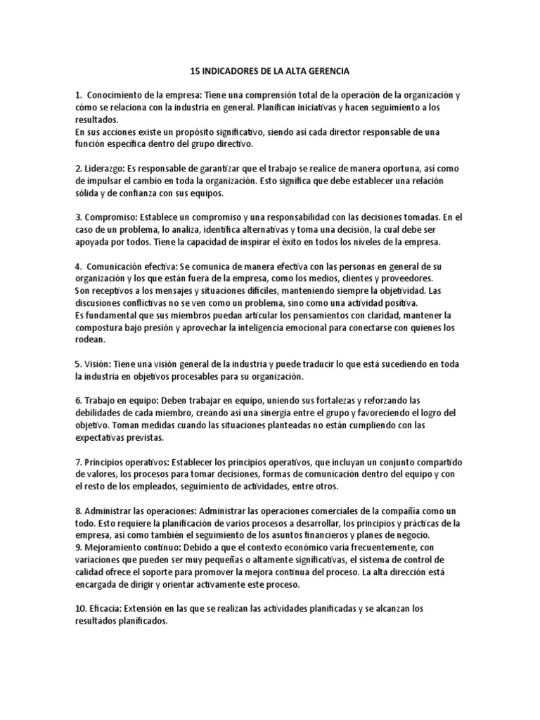 Indicadores Clave de Alta Gerencia | PDF | Economias | Business
