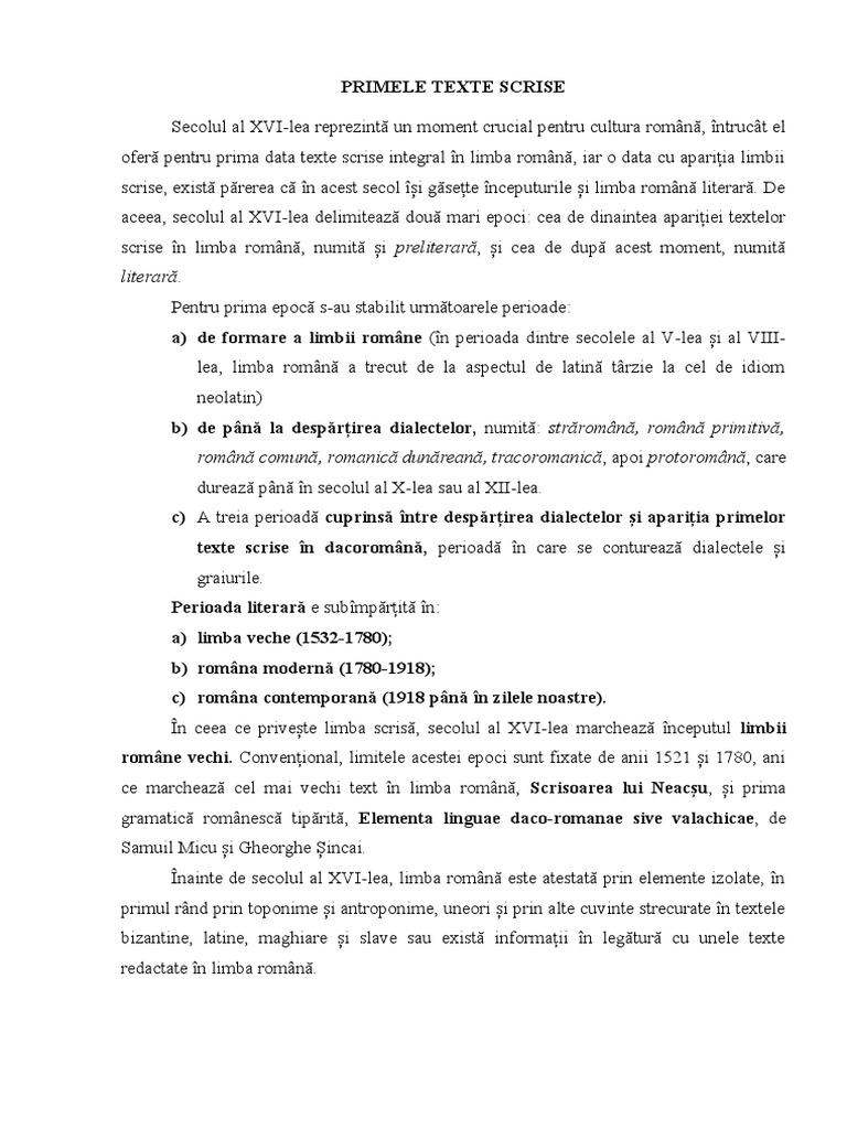 Primele Texte Scrise În Limba Română | PDF