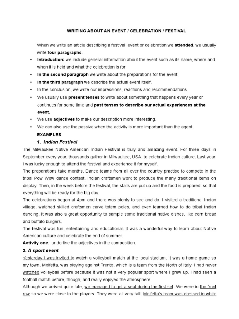 Describing Events PDF Volleyball