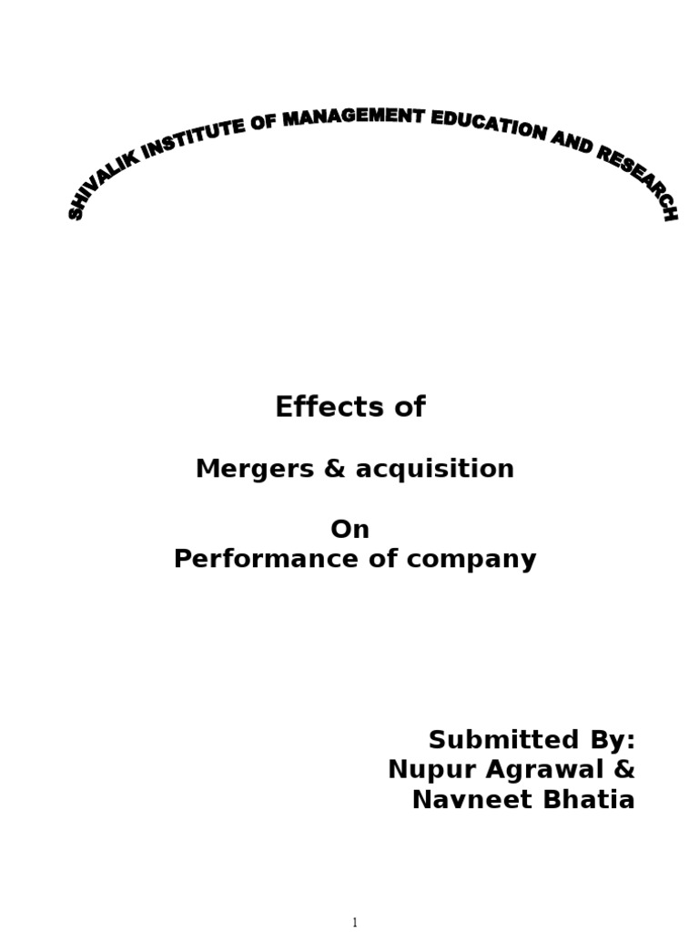 Effects Of: Mergers & Acquisition On Performance of Company | PDF | Due ...