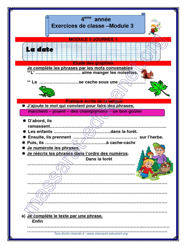 Exercice De Français 4ème à Imprimer Avec Correction 4ème Année Exercices de Classe Module 3 PDF | PDF