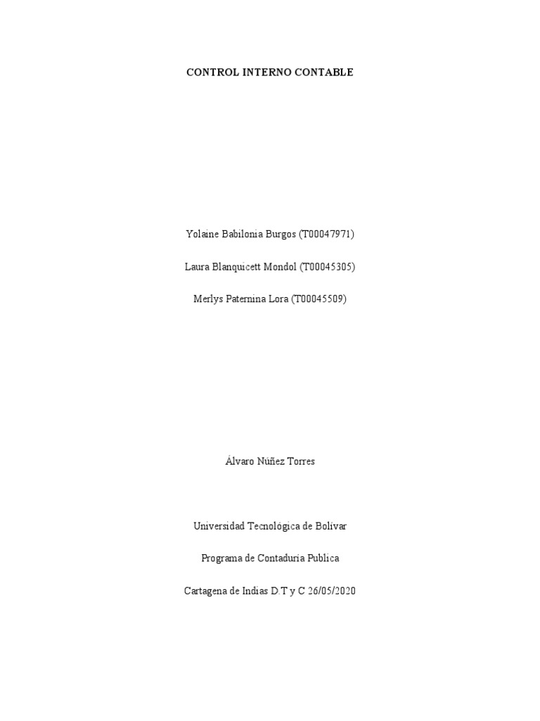 Trabajo Control Interno Contable | PDF | Teneduría de libros | Contabilidad