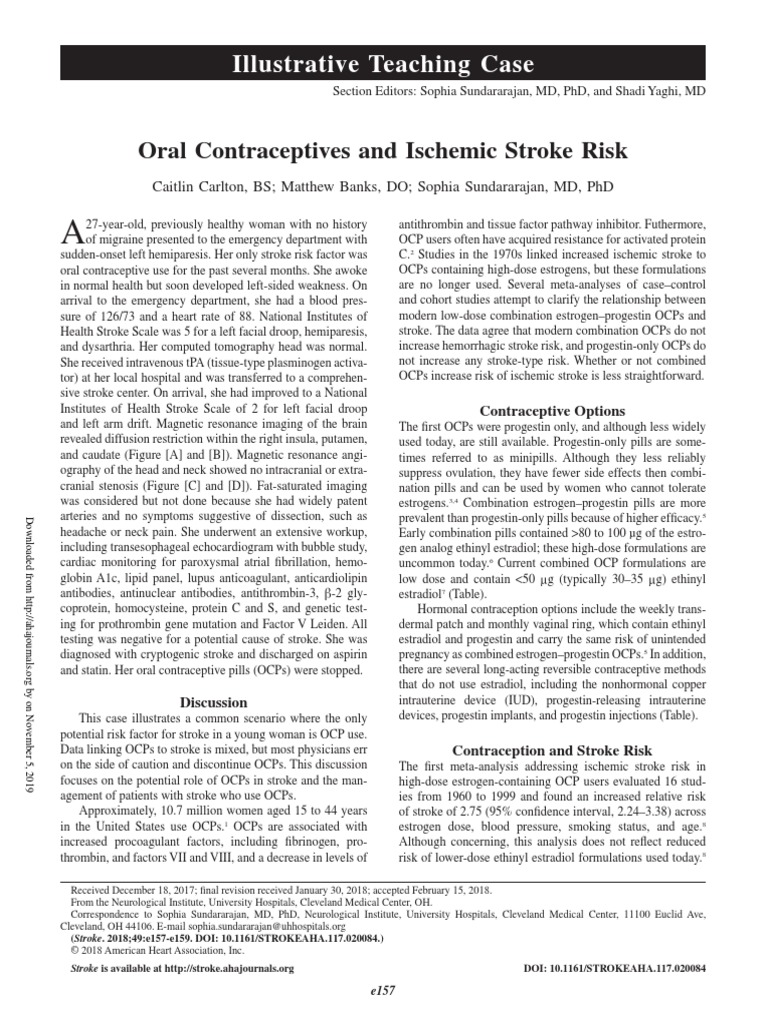 Oral Contraceptives and Ischemic Stroke Risk 2018 | PDF | Combined Oral ...