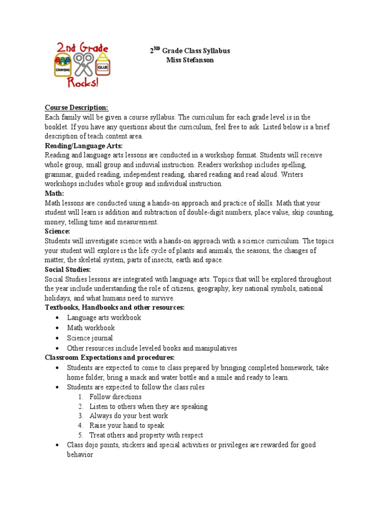2nd Grade Syllabus California