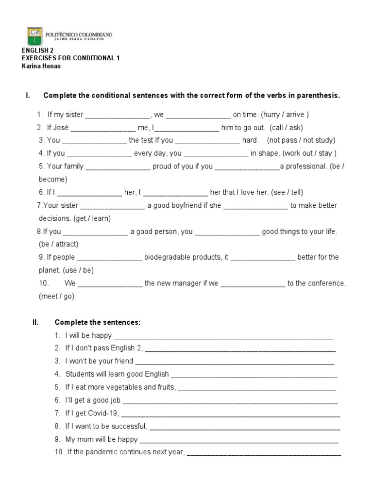 Exercises For Conditional 1 | PDF
